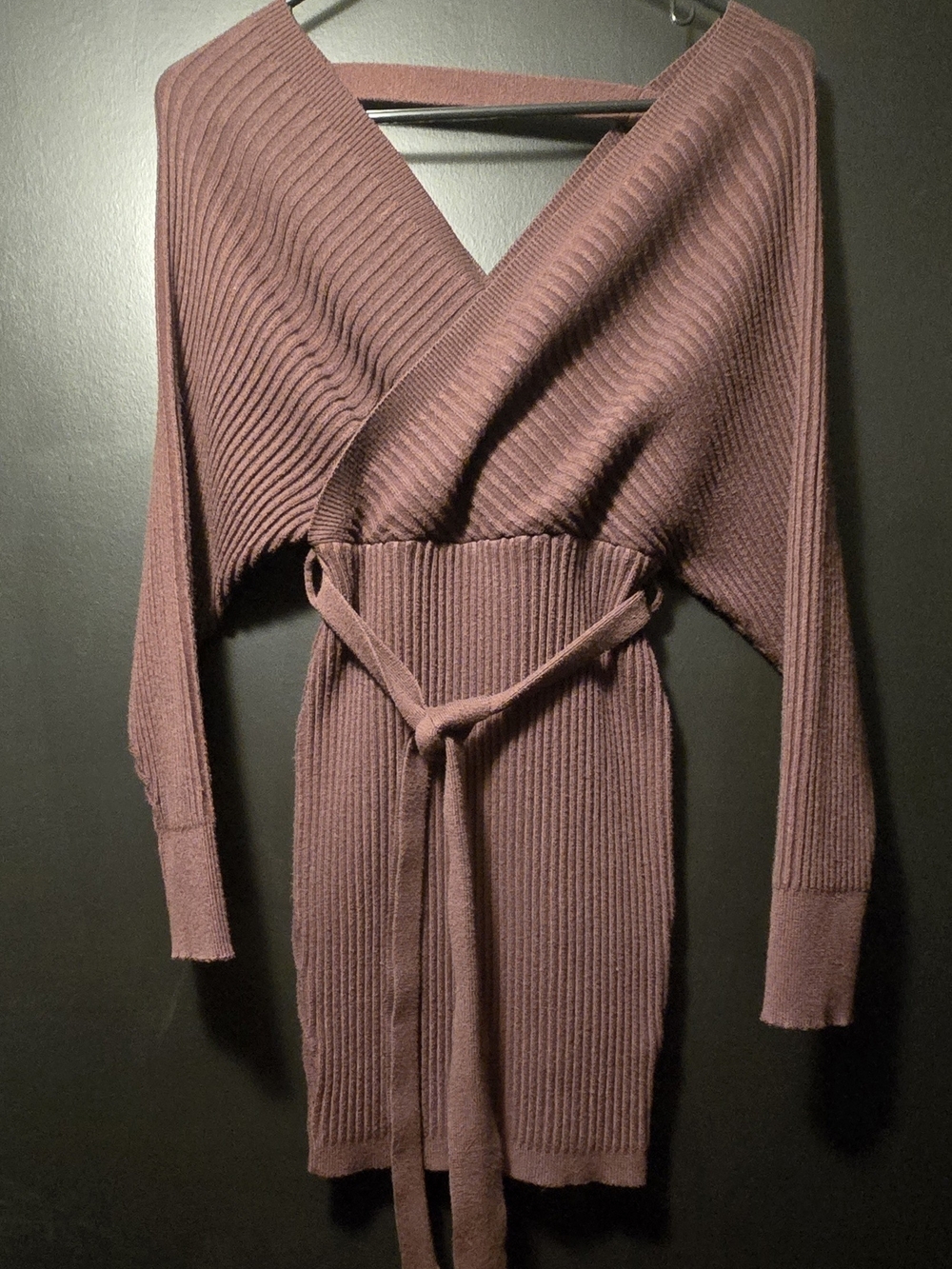 The Vintage Shop Brown Ribbed Wrap Sweater Dress